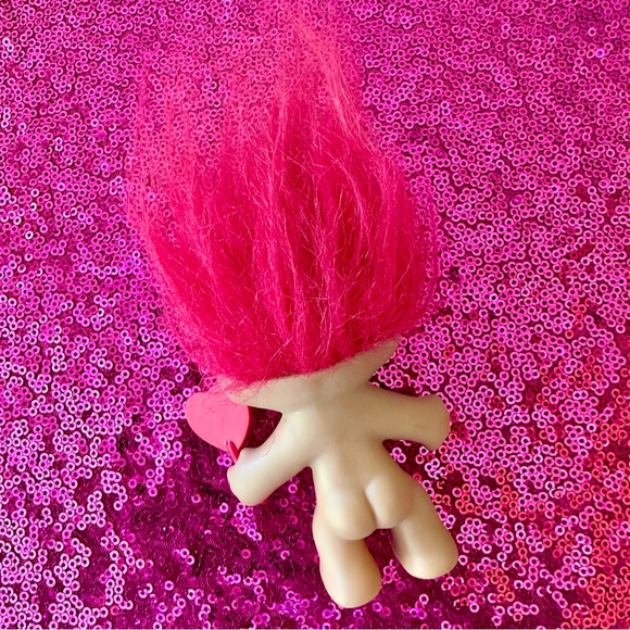 ❣️VINTAGE RUSS Valentine’s Troll Red Hair Heart Sign 3” Tall - Picture 3 of 4